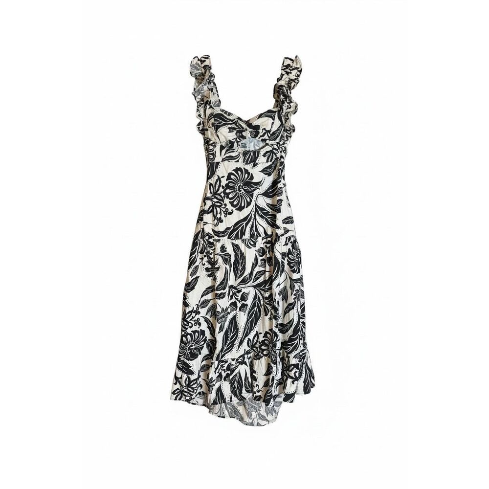 NWT Who What Wear Batik Floral Birch Ruffle Open Back Sundress Black White Sz 4X